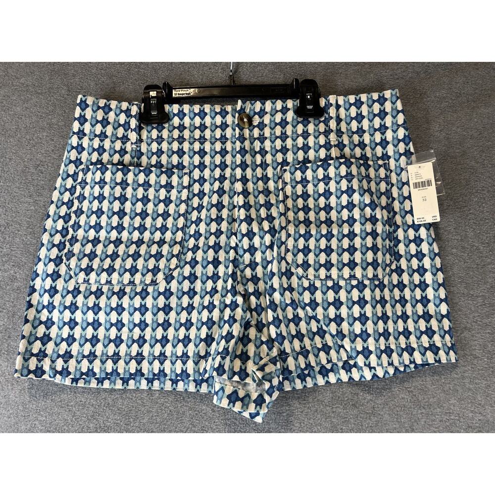 Anthropologie Colette Geometric Blue Print Linen Blend Pants 32